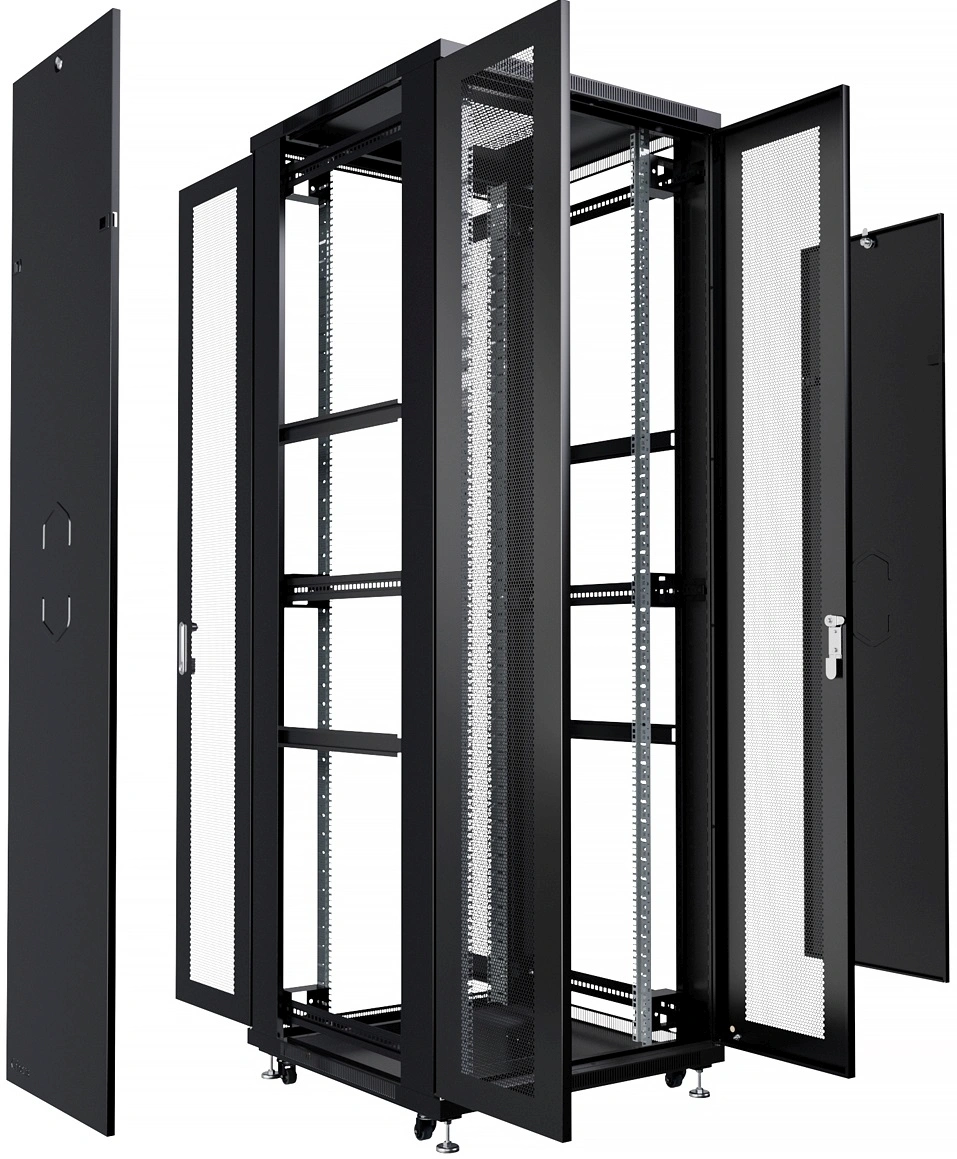 Шкаф серверный Cabeus (ND-05C-42U80/120-BK) напольный 42U 800x1200мм пер.дв.перфор.2ств. задн.дв.перфор.2-хст. 800кг черный 1102мм 131кг 220град. 2055мм IP20 сталь
