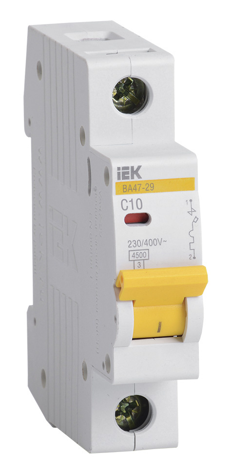 Выключатель автоматический IEK MVA20-1-010-C ВА47-29 10A тип C 4.5kA 1П 230/400В 1мод белый (упак.:1шт)