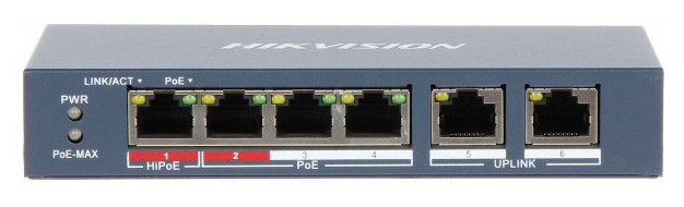 Коммутатор Hikvision DS-3E0106HP-E 4x100Мбит/с 2PoE+ 1PoE++ 60W неуправляемый