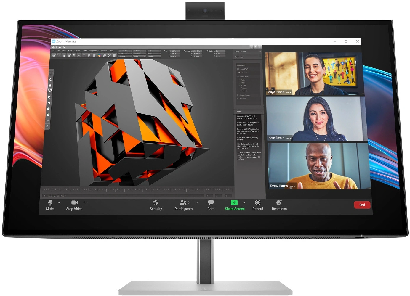 Монитор HP 27" Series 7 Pro 727pm черный IPS LED 5ms 16:9 HDMI M/M Cam матовая HAS Piv 2000:1 400cd 178гр/178гр 3840x2160 60Hz FreeSync Premium DP 4K USB 7кг