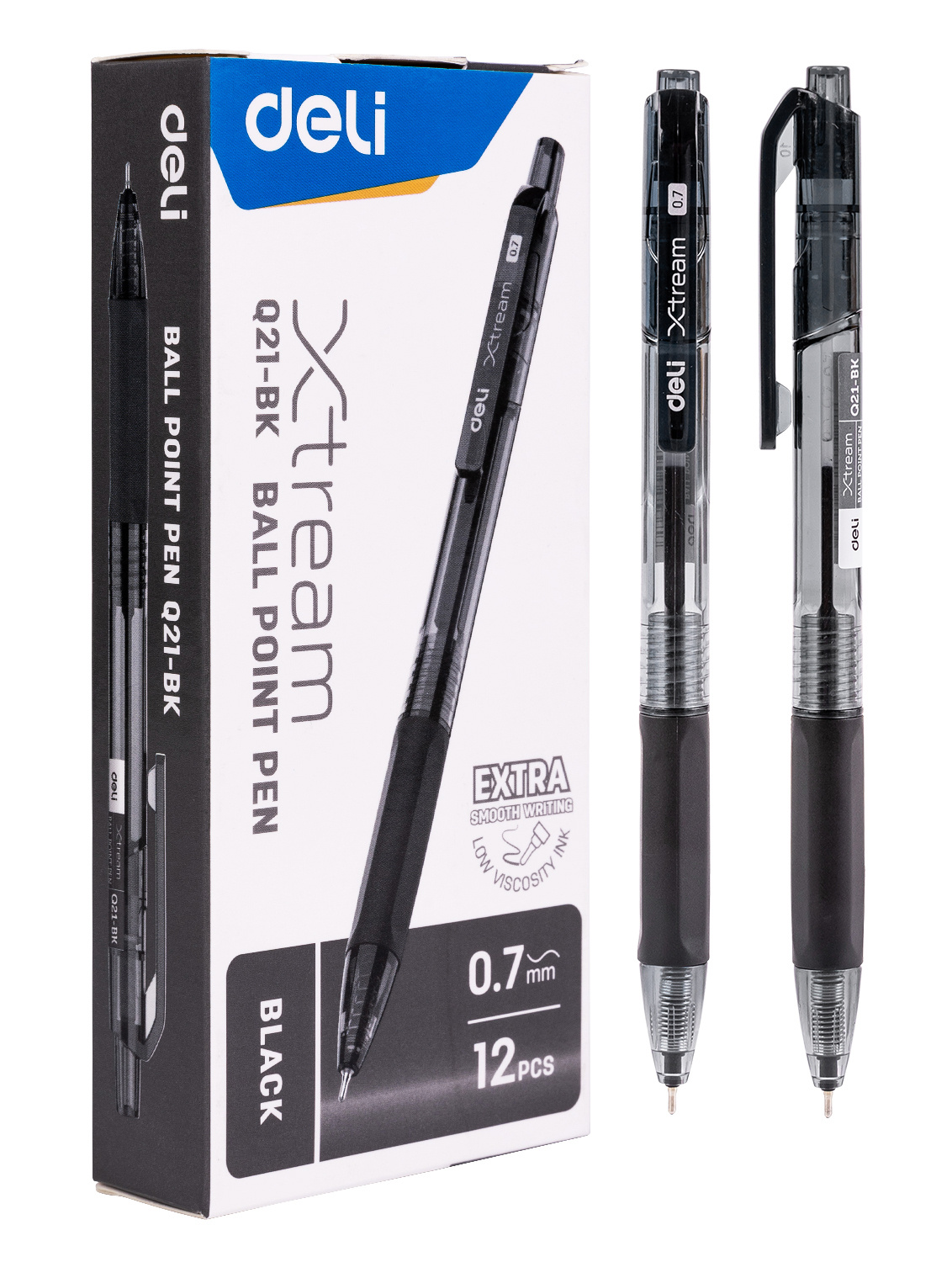 Ручка шариков. автоматическая Deli X-tream EQ21-BK черный/прозрачный d=0.7мм черн. черн. (1шт) резин. манжета