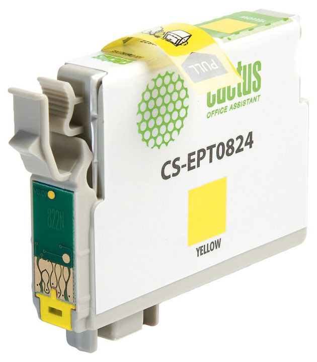 Картридж струйный Cactus CS-EPT0824 T0824 желтый (13.8мл) для Epson Stylus Photo R270/290/RX590 с чипом