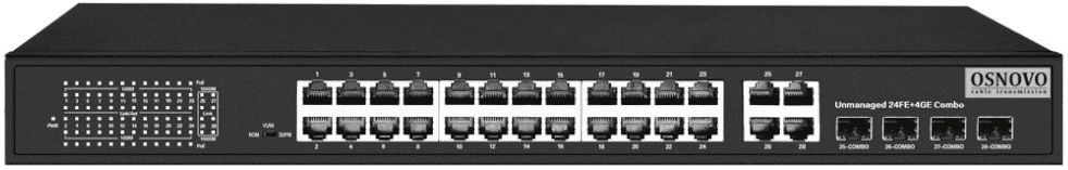 Коммутатор Osnovo SW-62422(400W) 26x100Мбит/с 2xКомбо(1000BASE-T/SFP) 24PoE+ 400W неуправляемый