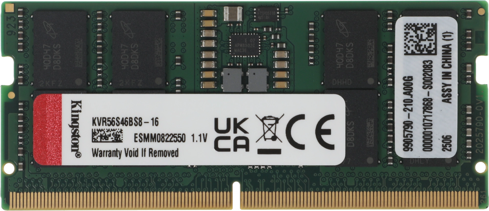 Память DDR5 16GB 5600MHz Kingston KVR56S46BS8-16 Valueram RTL PC5-44800 CL46 SO-DIMM 262-pin 1.1В single rank Ret