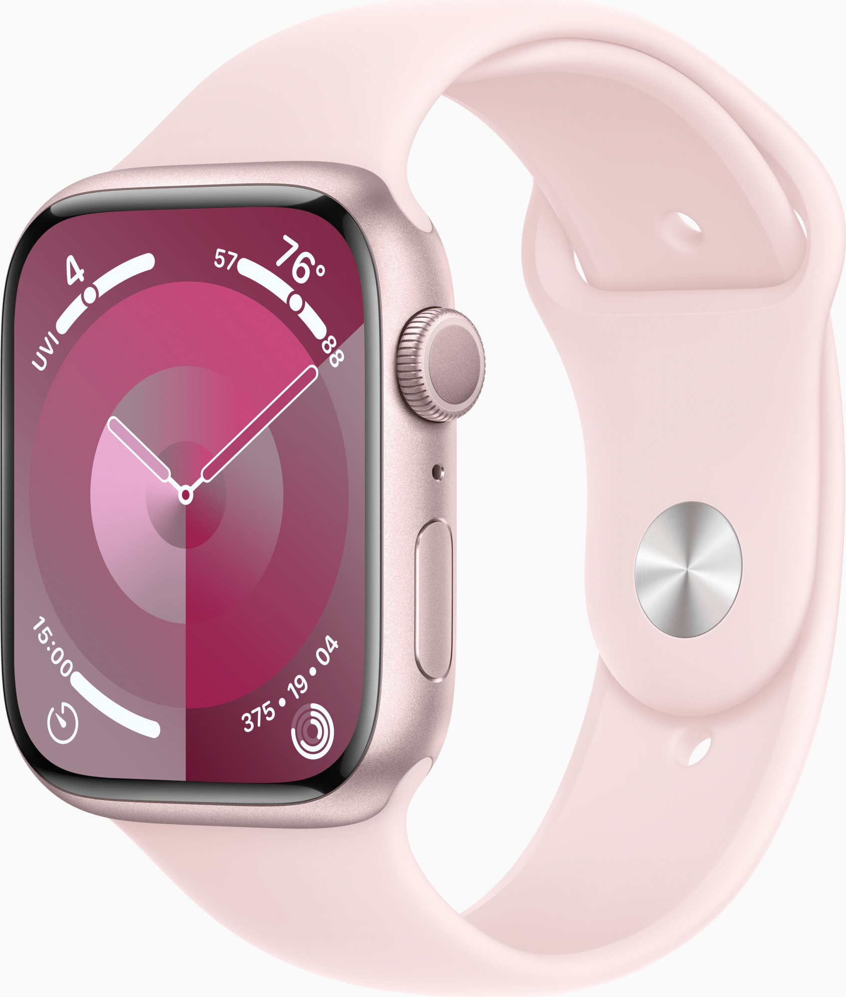 Смарт-часы Apple Watch Series 9 A2980 45мм OLED корп.розовый Sport Band рем.светло-розовый разм.брасл.:140-190мм (MR9T3LL/A)