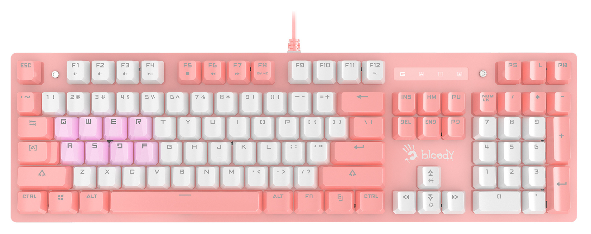 Клавиатура A4Tech B800 Dual Color механическая белый/белый USB for gamer LED (B800 PINK) кабель 1.8м