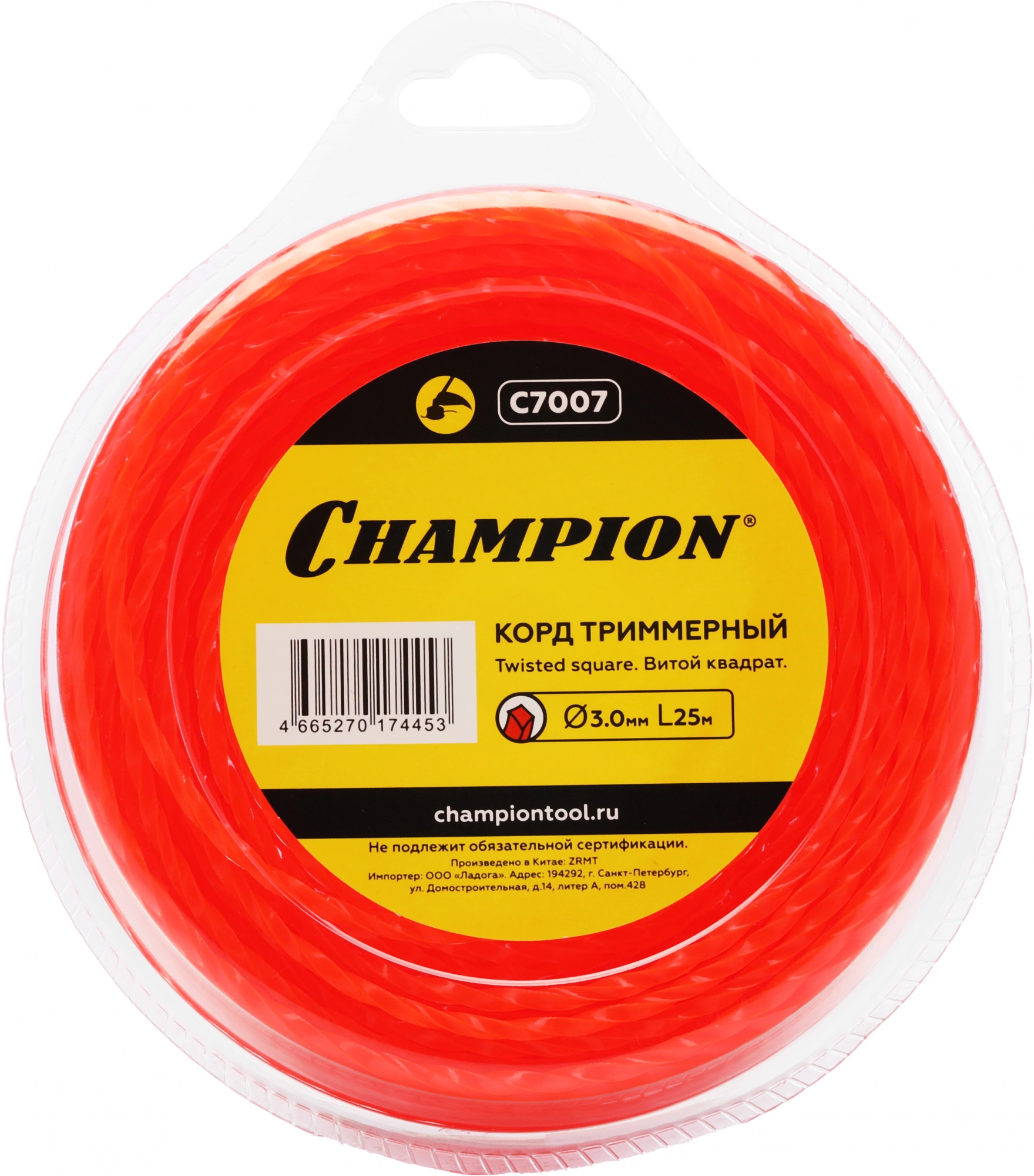 Леска для садовых триммеров Champion C7007 d=3мм L=25м