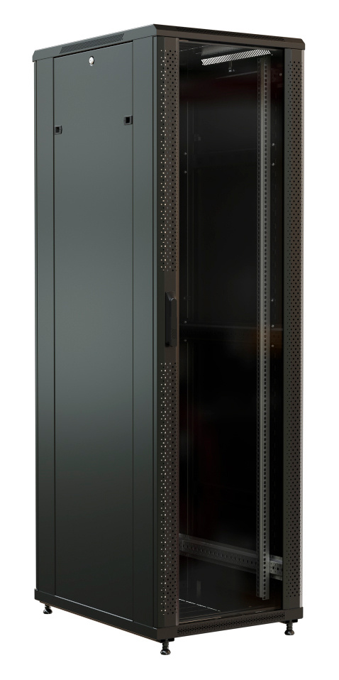 Шкаф серверный WRline (WR-TT-2261-AS-RAL9004) напольный 22U 600x1000мм пер.дв.стекл задн.дв.стал.лист 2 бок.пан. 800кг черный 910мм 81.7кг 1166мм IP20 сталь