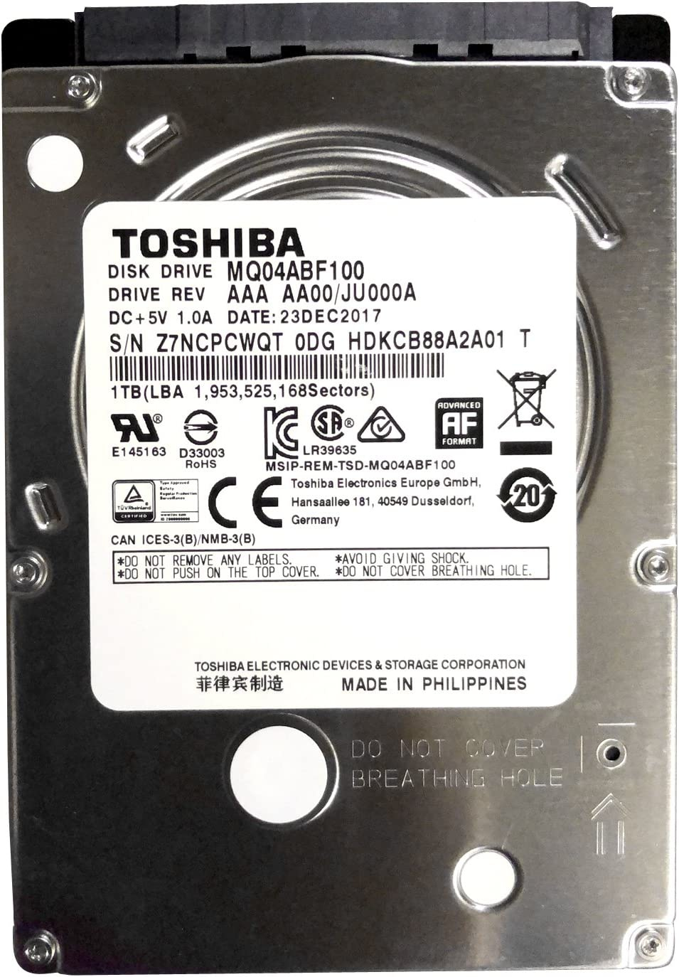 Жесткий диск Toshiba SATA-III 1TB MQ04ABF100 MQ04 512E (5400rpm) 128Mb 2.5"