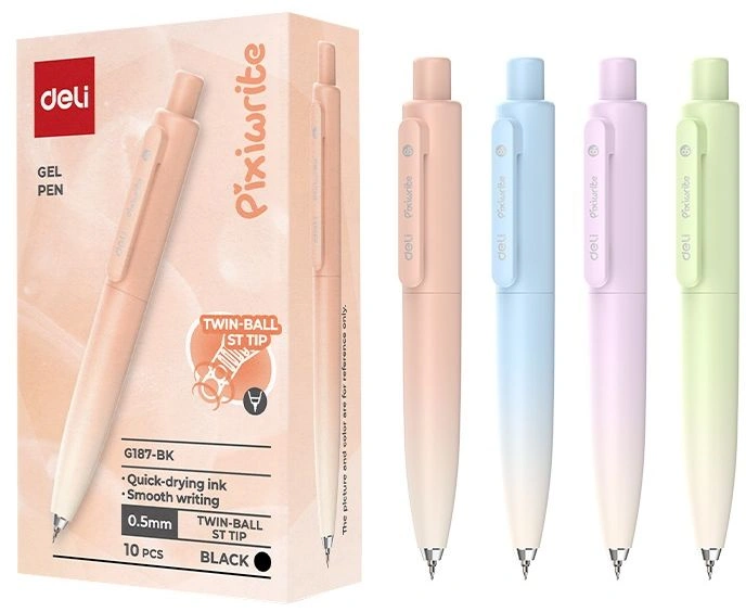 Ручка гелев. Deli EG187-BK ассорти черн. черн. кор.карт.