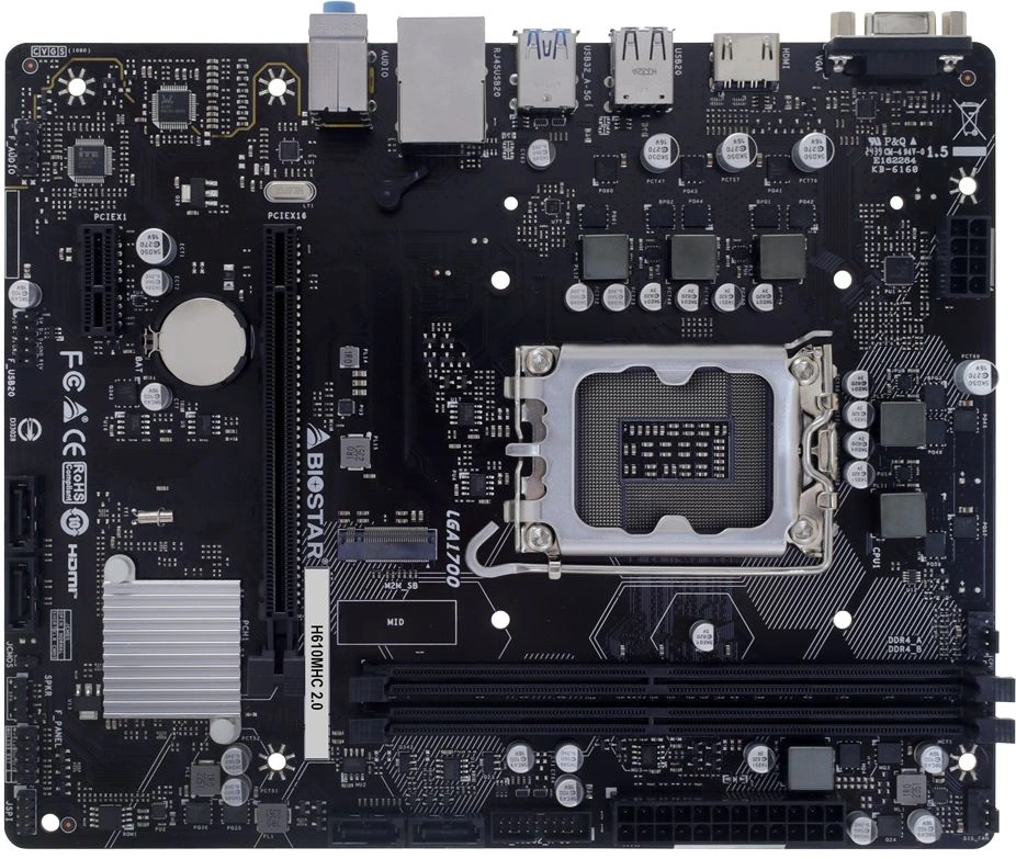 Материнская плата Biostar H610MHC 2.0 Soc-1700 Intel H610 2xDDR4 mATX AC`97 8ch(7.1) GbLAN RAID+VGA+HDMI