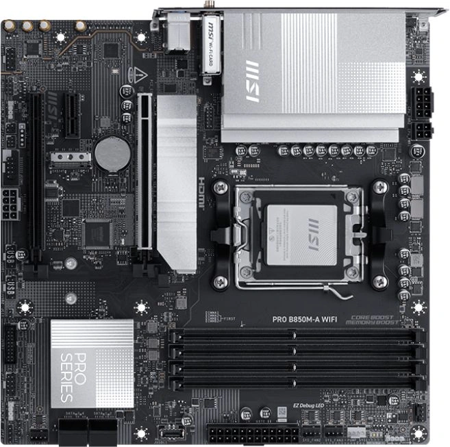 Материнская плата MSI PRO B850M-A WIFI SocketAM5 AMD B850 4xDDR5 mATX AC`97 8ch(7.1) 5Gigabit RAID+HDMI+DP