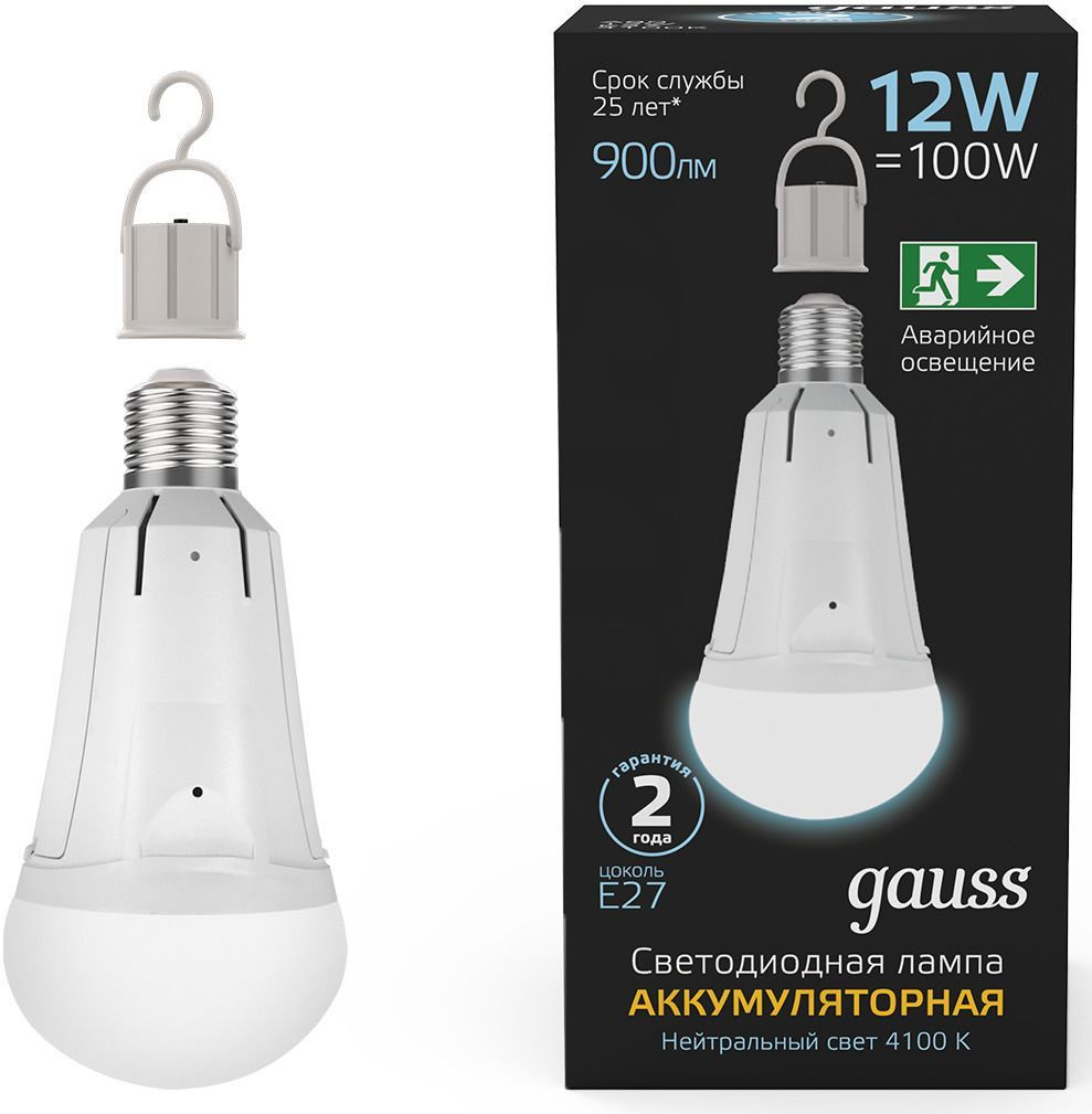 Лампа светодиодная Gauss 102002212 12Вт цок.:E27 груша 220B св.свеч.бел.нейт. (упак.:1шт)