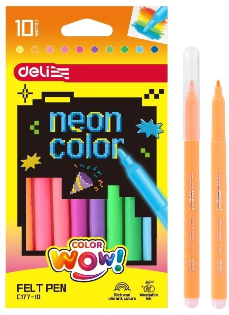 Фломастеры Deli EC177-10 Colorwow круг. пулевидный пиш. наконечник Невентилируемый 10цв. коробка с европодвесом (10шт.)