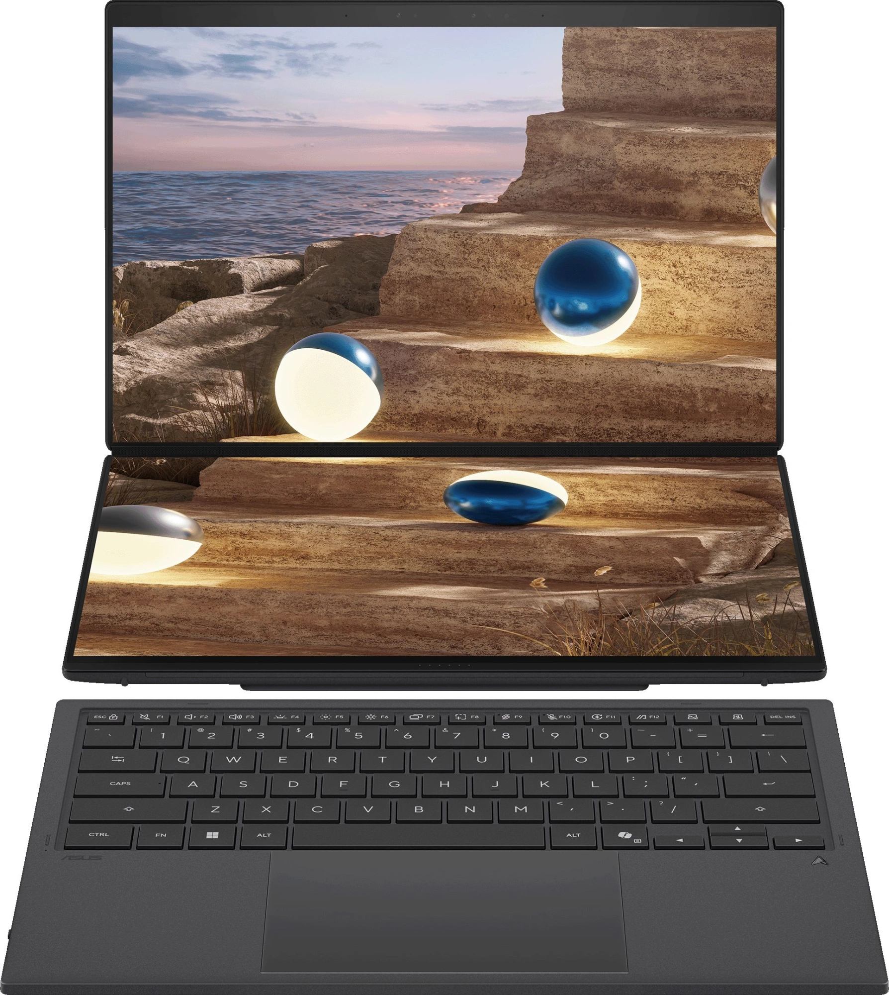 Ноутбук Asus ZenBook Duo UX8407AA-SN362X Core Ultra X9 388H 32Gb SSD2Tb Intel Arc B390 14" OLED Touch 3K (2880x1800) Windows 11 Pro dk.grey WiFi BT Cam (90NB16V1-M00L80)