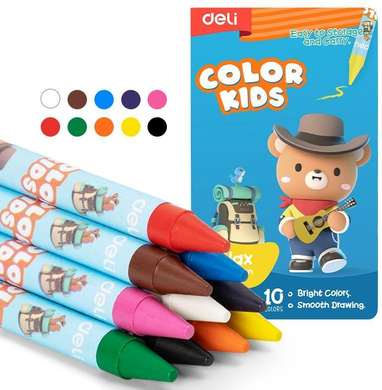 Восковые мелки Deli EC225-10 Color Kids кругл. 10цв. дл.90мм д.8мм