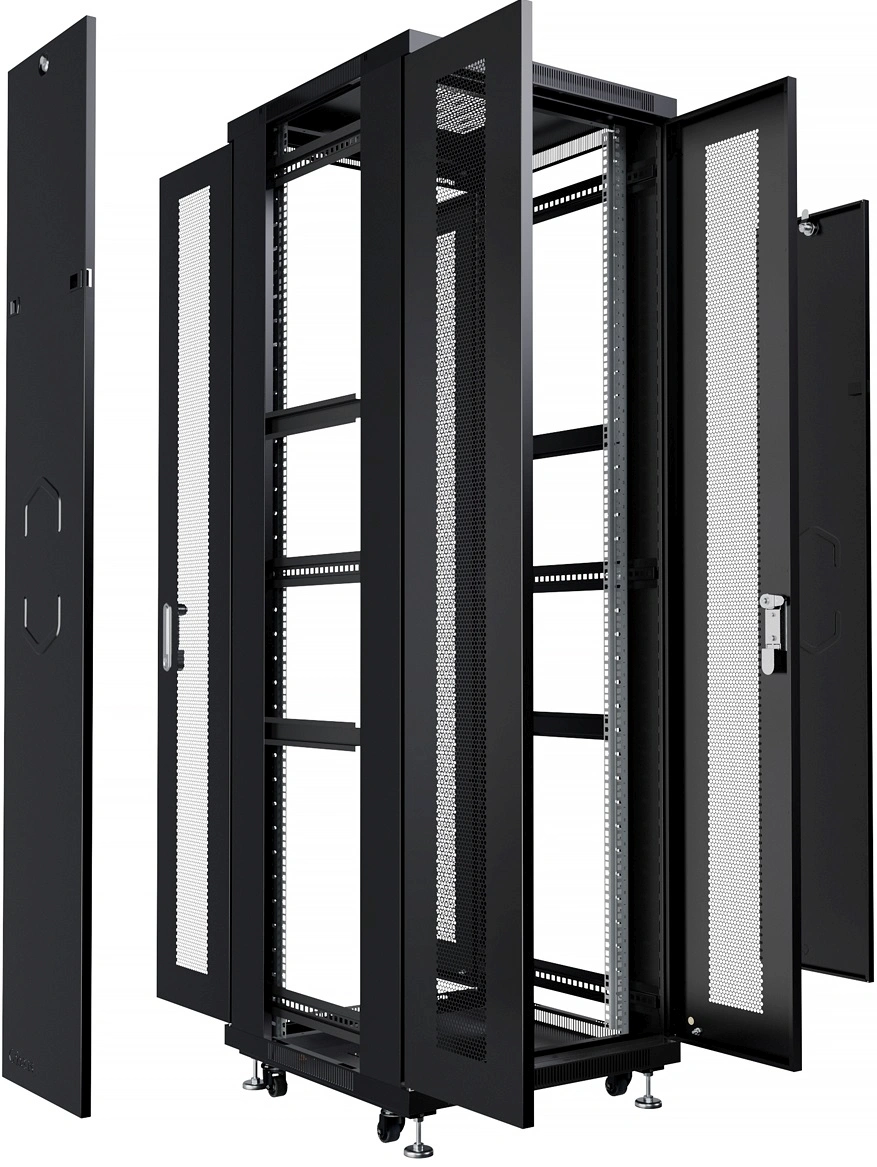 Шкаф серверный Cabeus (ND-05C-42U60/120-BK) напольный 42U 800x1200мм пер.дв.перфор.2ств. задн.дв.перфор.2-хст. 800кг черный 1100мм 114кг 220град. 2055мм IP20 сталь