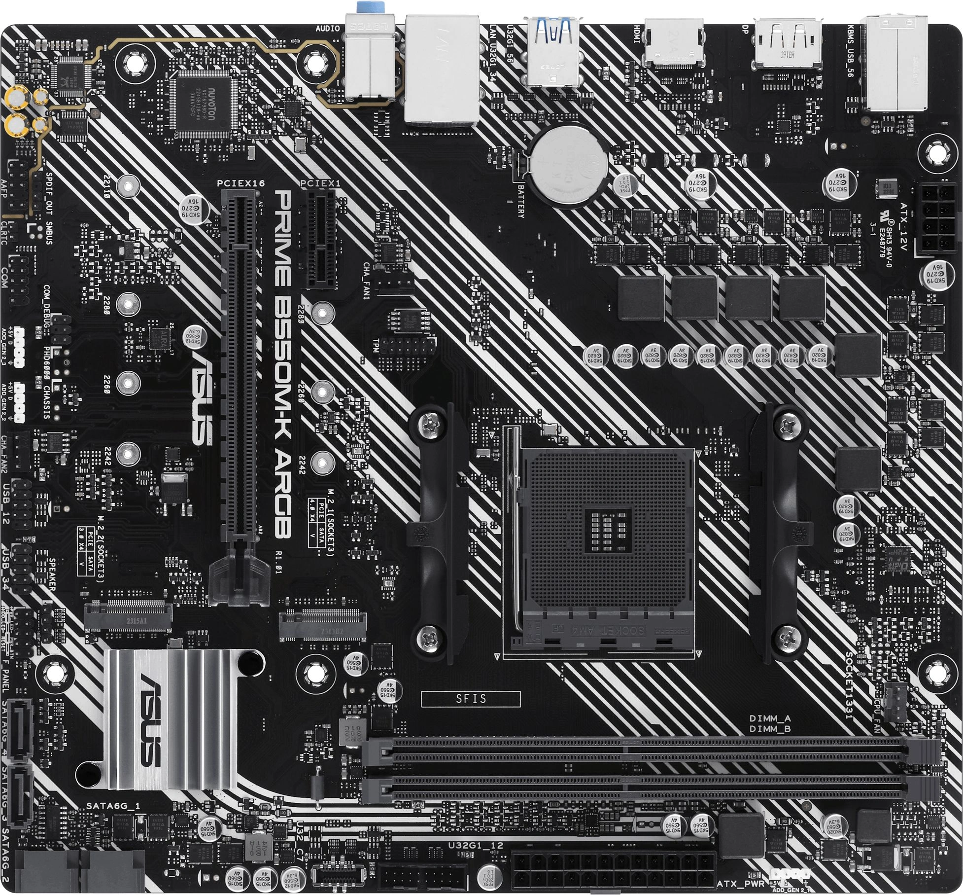 Материнская плата Asus PRIME B550M-K ARGB Soc-AM4 AMD B550 2xDDR4 mATX AC`97 8ch(7.1) GbLAN RAID+HDMI+DP
