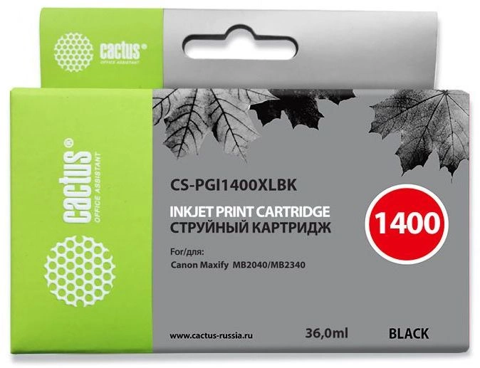 Картридж струйный Cactus CS-PGI1400XLBK PGI-1400 черный пигментный (36мл) для Canon MB2050/MB2350/MB2040/MB2340 с чипом