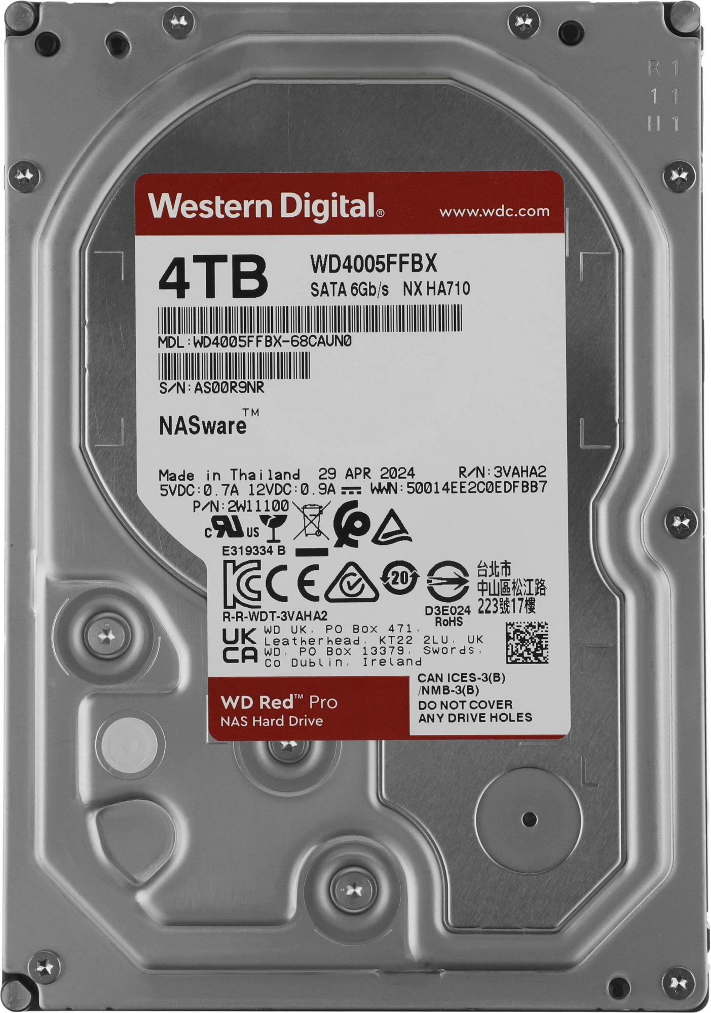 Жесткий диск WD SATA-III 4TB WD4005FFBX NAS Red Pro (7200rpm) 256Mb 3.5"