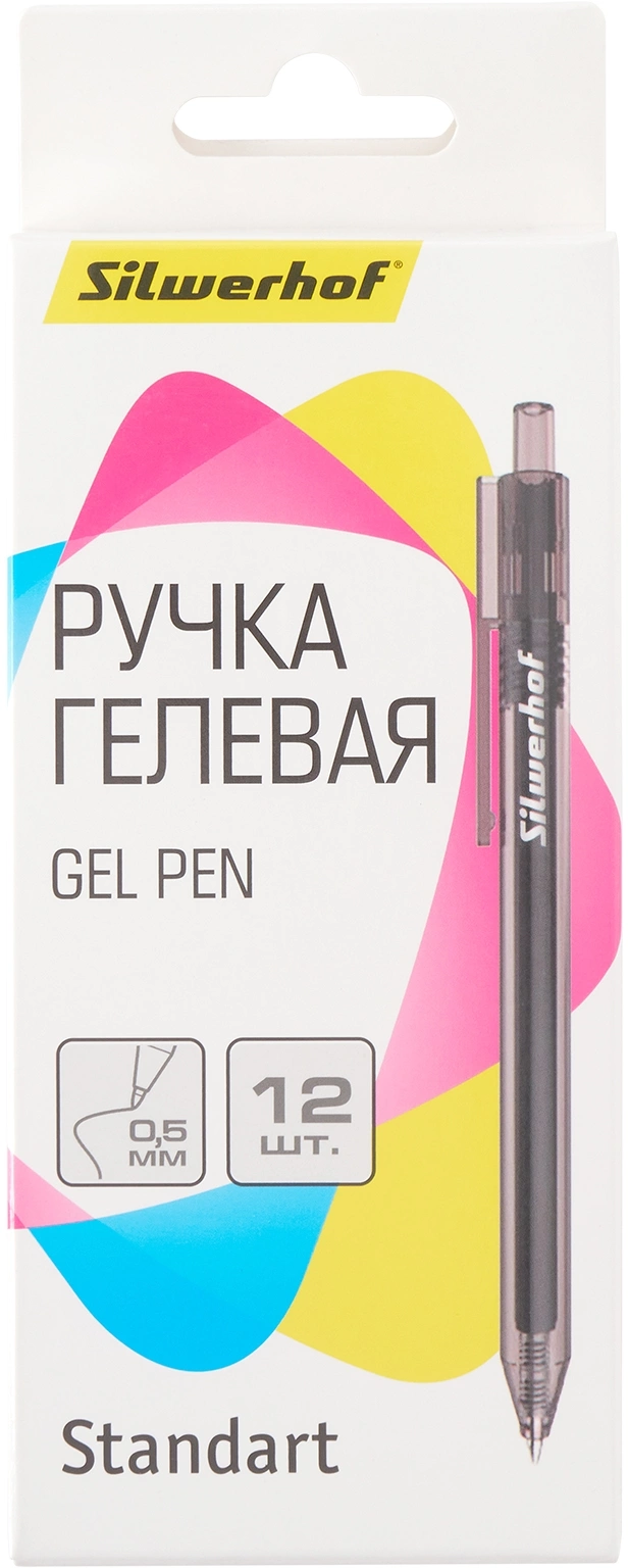 Набор ручек гелев. автоматическая Silwerhof NG Standart d=0.5мм черн. черн. кор.карт. (12шт)