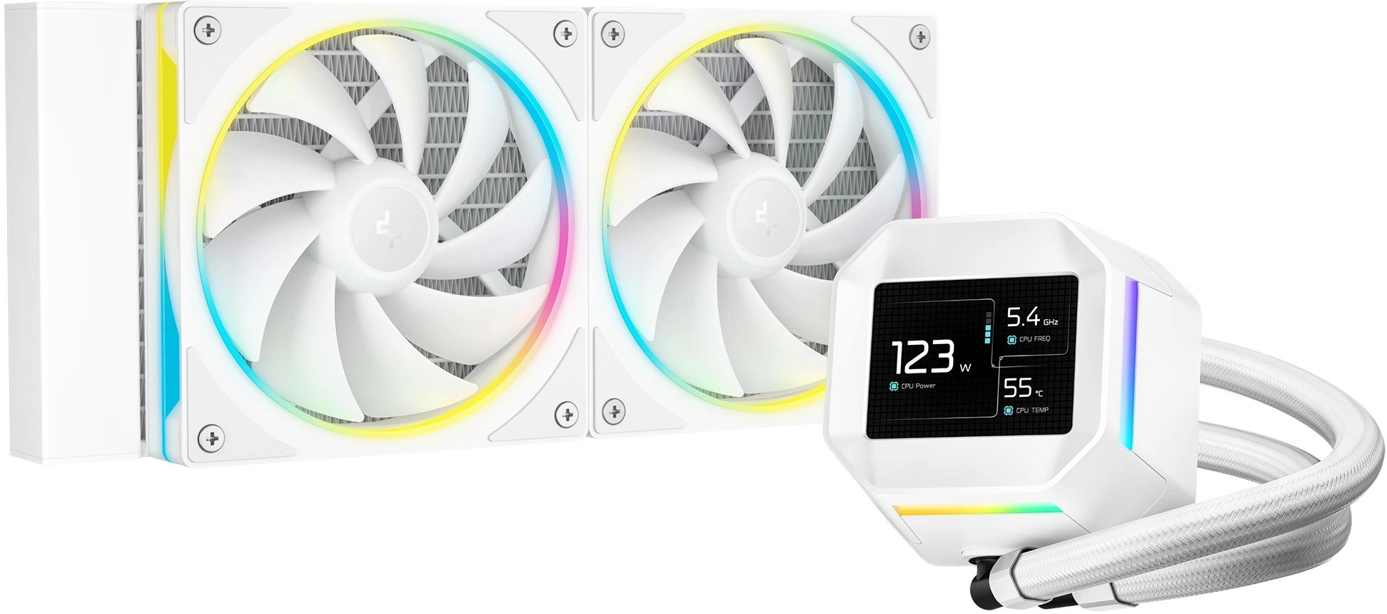 Система водяного охлаждения Deepcool LM240 ARGB Soc-AM5/AM4/1200/1700/1851 белый 4-pin 19-36dB Al LCD 220W 1404gr Ret (R-LM240-WHDMMC-1)