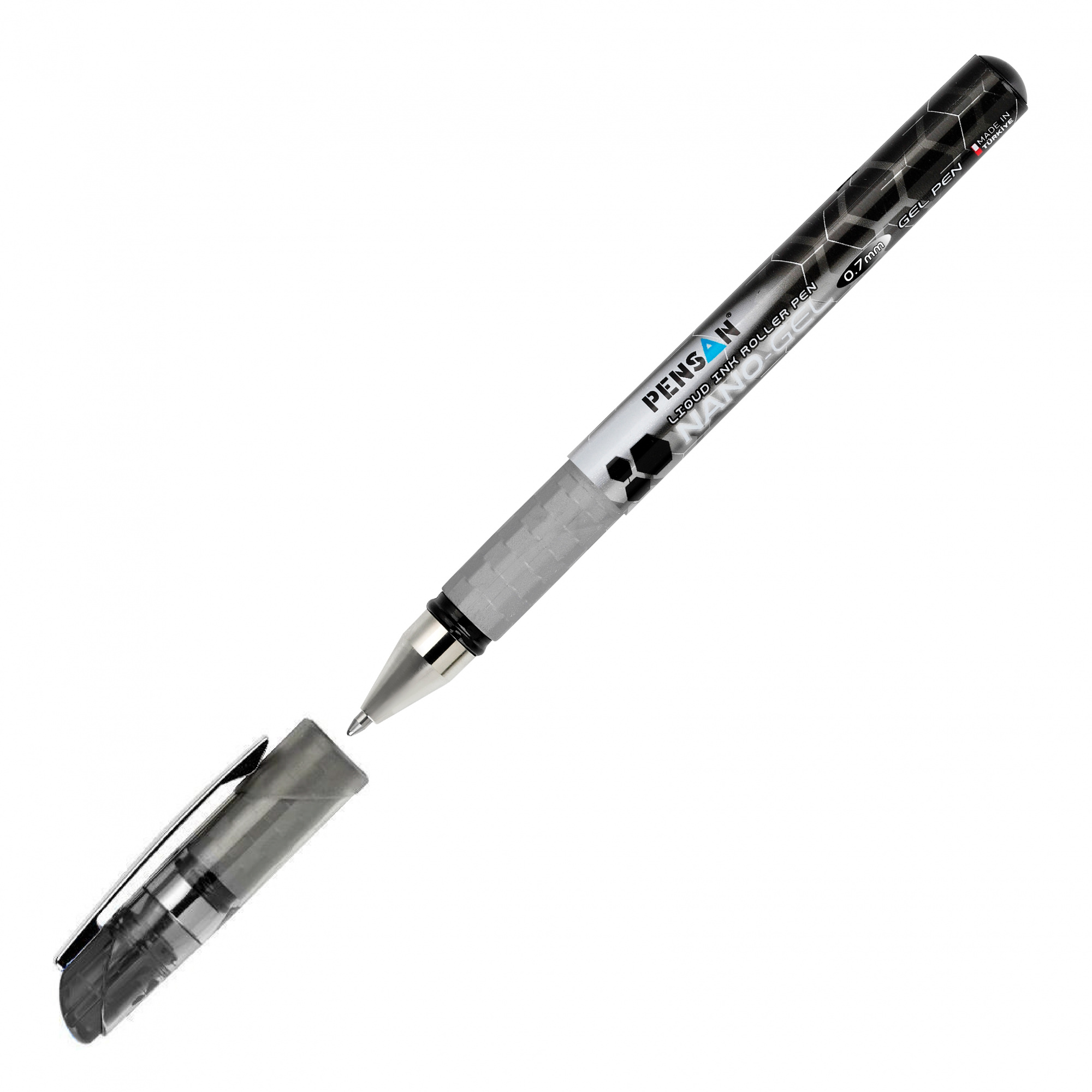 Ручка гелев. Pensan Nano Gel (6020/12BLACK) серебристый d=0.7мм черн. черн. игловидный пиш. наконечник линия 0.5мм резин. манжета