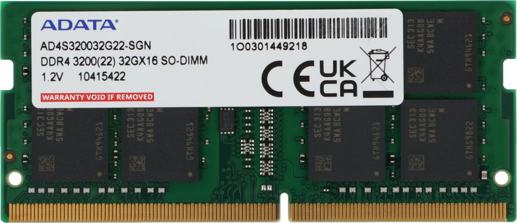 Память DDR4 32GB 3200MHz A-Data AD4S320032G22-SGN RTL PC4-25600 CL22 SO-DIMM 260-pin 1.2В single rank Ret