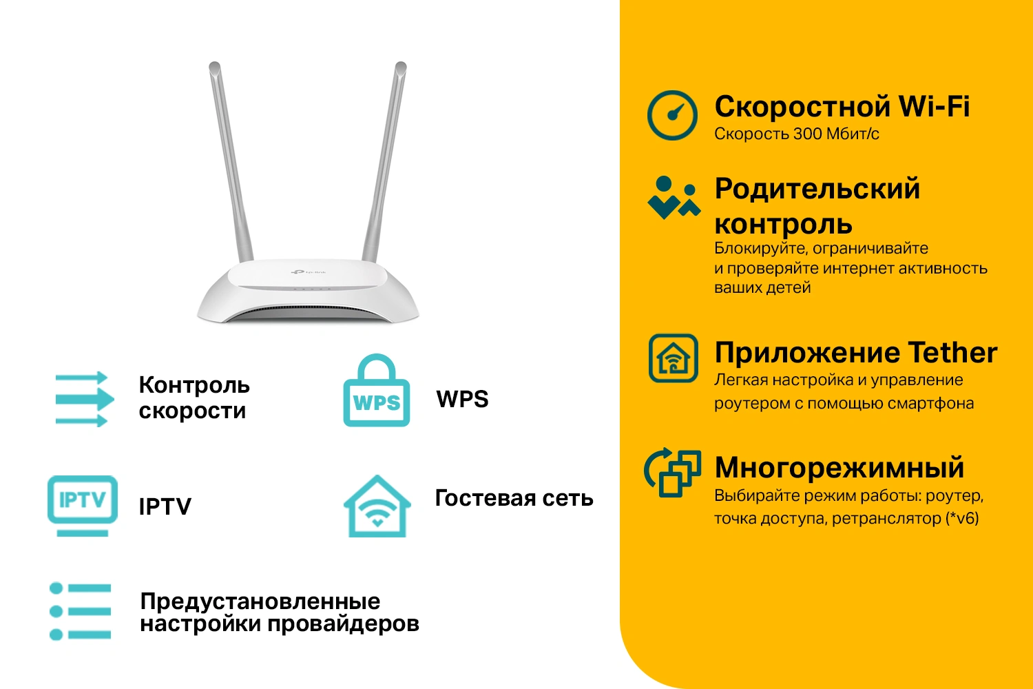 Роутер беспроводной TP-Link TL-WR840N N300 10/100BASE-TX белый