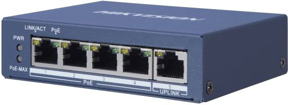 Коммутатор Hikvision DS-3E0505P-E(B) 1x100Мбит/с 4x1Гбит/с 4PoE+ 60W неуправляемый