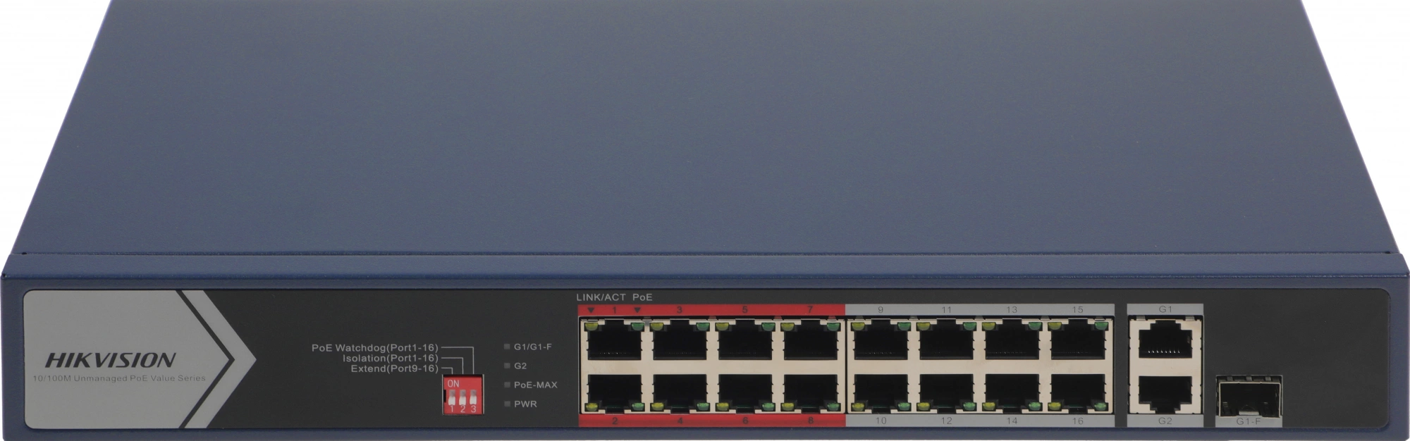 Коммутатор Hikvision DS-3E0318P-E/M(C) (L2) 16x100Мбит/с 1x1Гбит/с 1xКомбо(1000BASE-T/SFP) 1SFP 16PoE 16PoE+ 130W неуправляемый