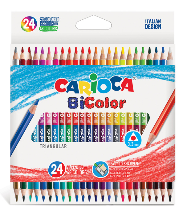 Carioca набор цветных двусторонних карандашей BiColor 24 штуки, 48 цветов + точилка (43031)
