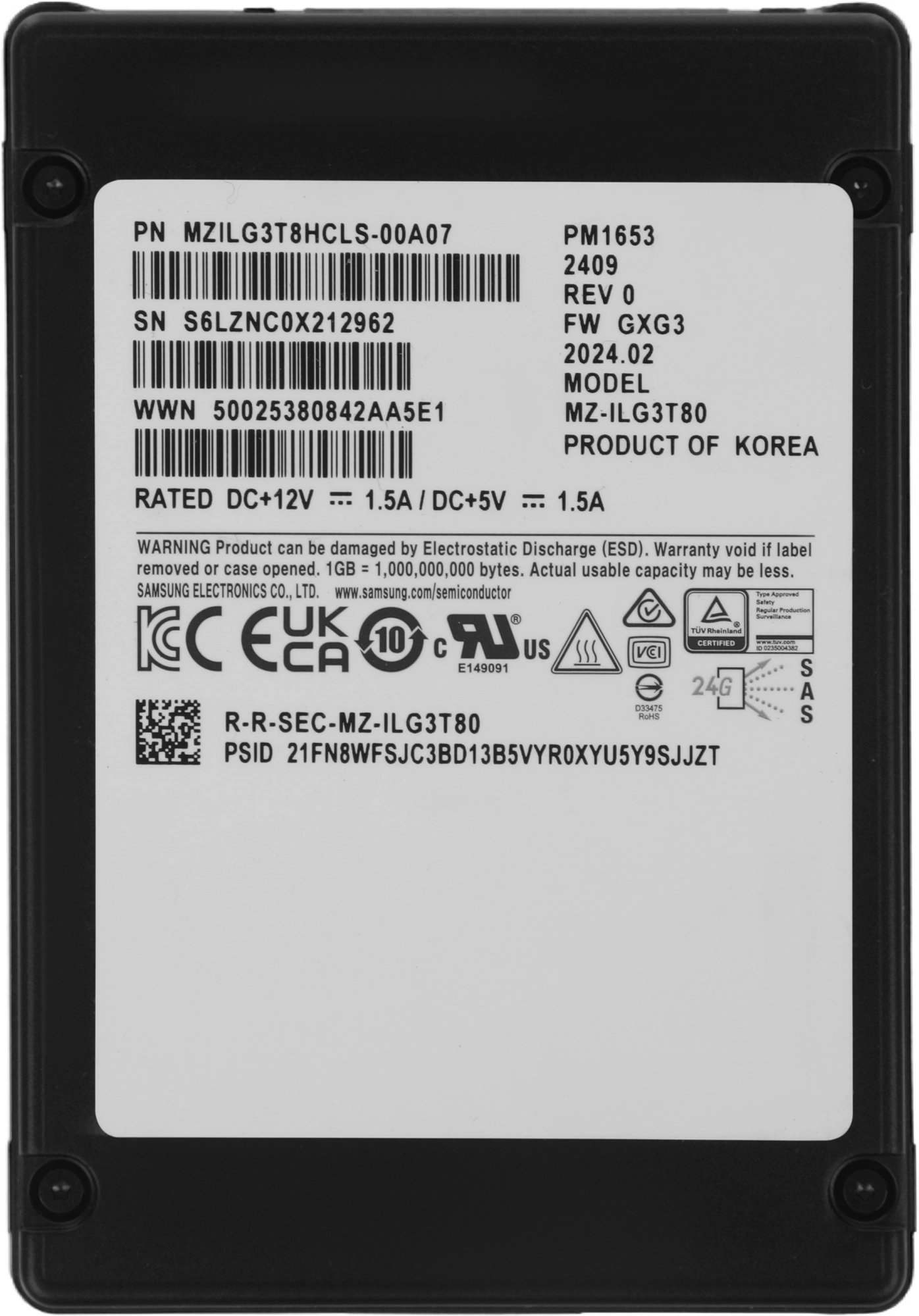 Накопитель SSD Samsung SAS 3.84TB MZILG3T8HCLS-00A07 PM1653 2.5" 1 DWPD OEM