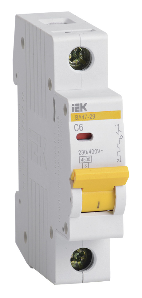 Выключатель автоматический IEK ВА47-29 MVA20-1-006-C 6A тип C 4.5kA 1П 230/400В 1мод белый (упак.:1шт)