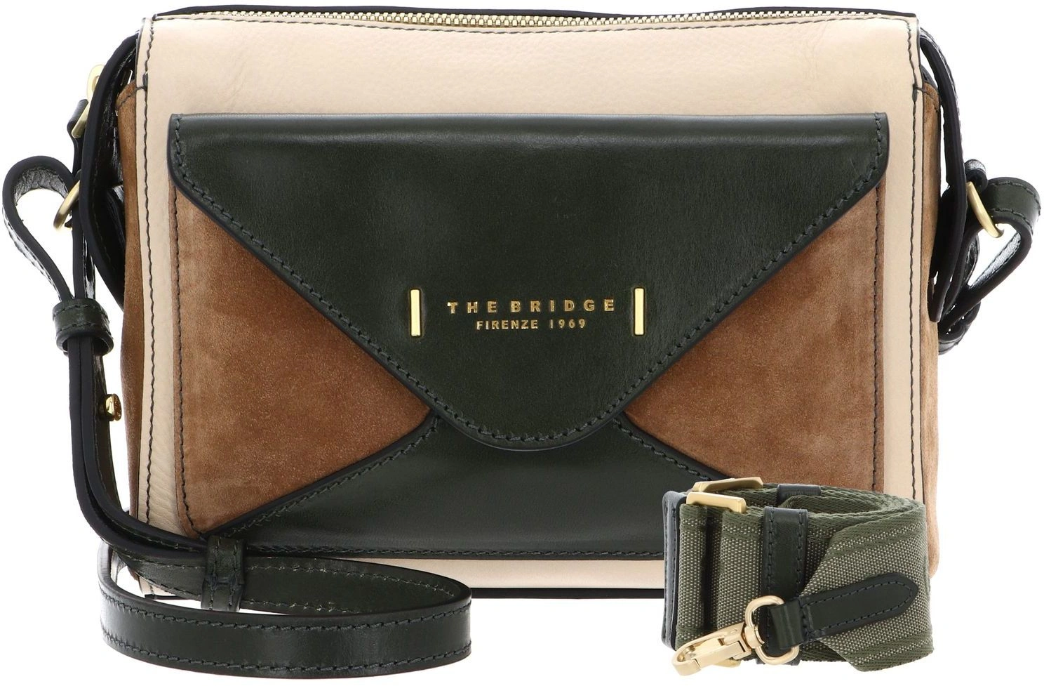 Сумка кросс-боди женская The Bridge Frida Wow 0429040P/YV бежевая/зеленая натур.кожа/замша