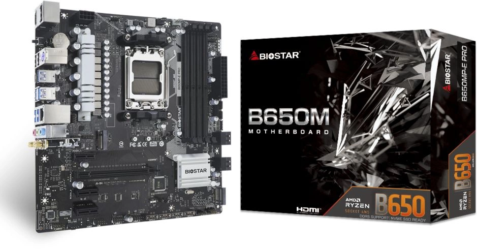 Материнская плата Biostar B650MP-E Pro SocketAM5 AMD B650 4xDDR5 mATX AC`97 8ch(7.1) 2.5Gg RAID+HDMI+DP