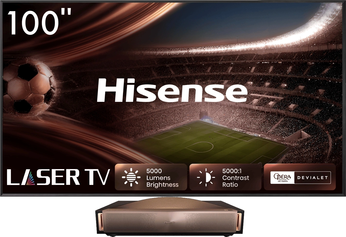 Телевизор Laser Hisense 100" 100L9QD золотистый 4K Ultra HD 240Hz DVB-T DVB-T2 DVB-C DVB-S DVB-S2 3D USB WiFi Smart TV
