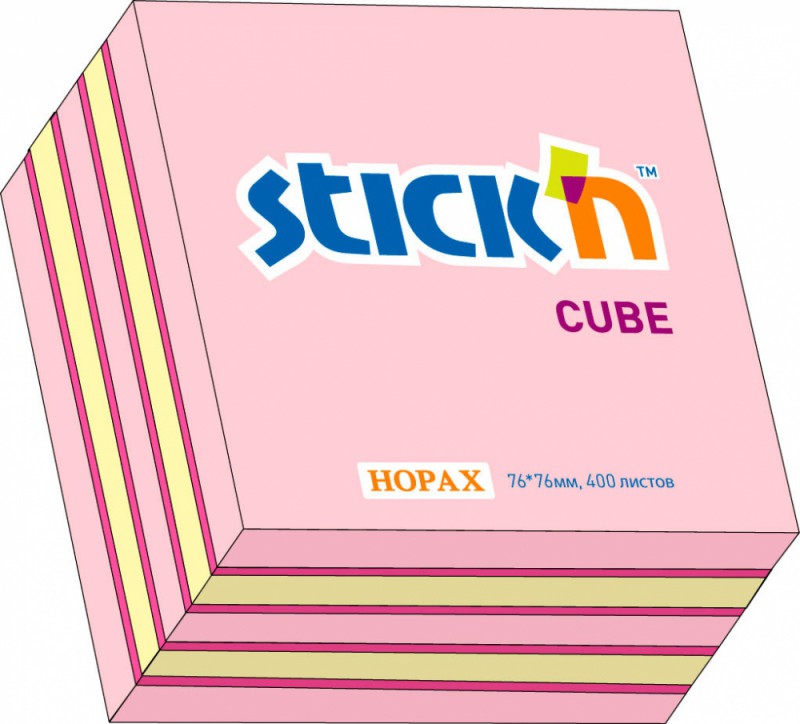 Блок самоклеящийся бумажный Stick`n 21341 76x76мм 400лист. 70г/м2 неон+пастель розовый 3цв.в упак.