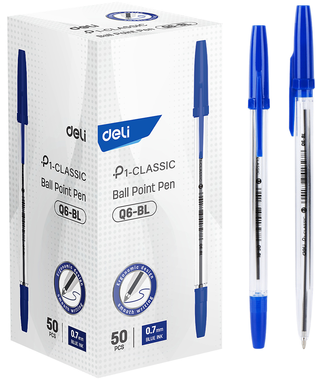 Ручка шариков. Deli P1-Classic EQ6-BL прозрачный d=0.7мм син. черн.