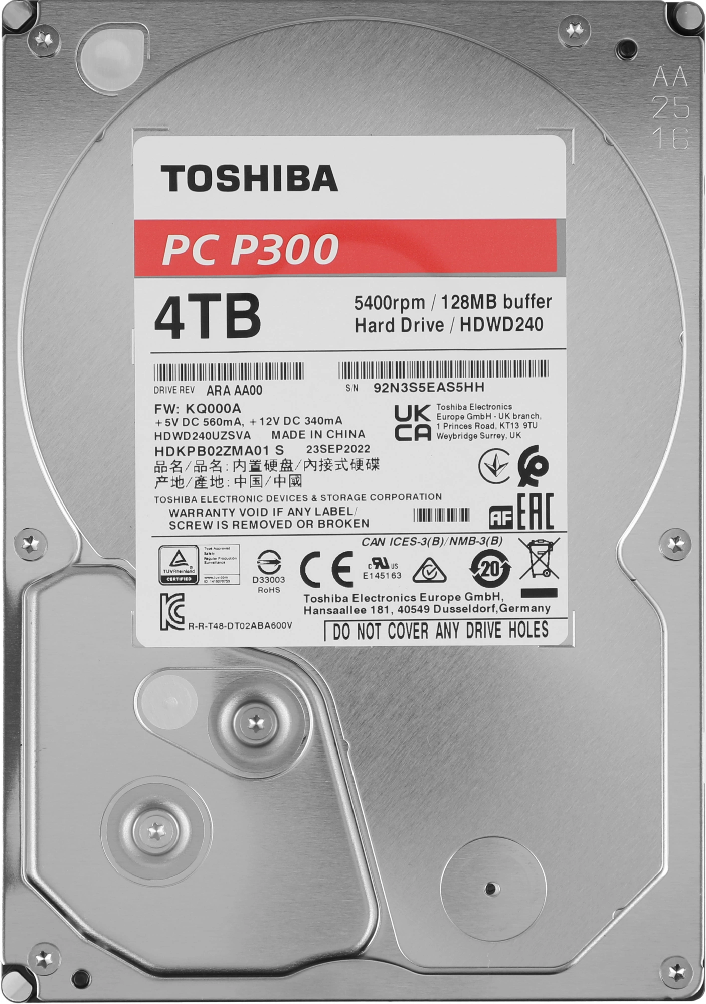 Жесткий диск Toshiba SATA-III 4TB HDWD240UZSVA Desktop P300 4KN (5400rpm) 128Mb 3.5"