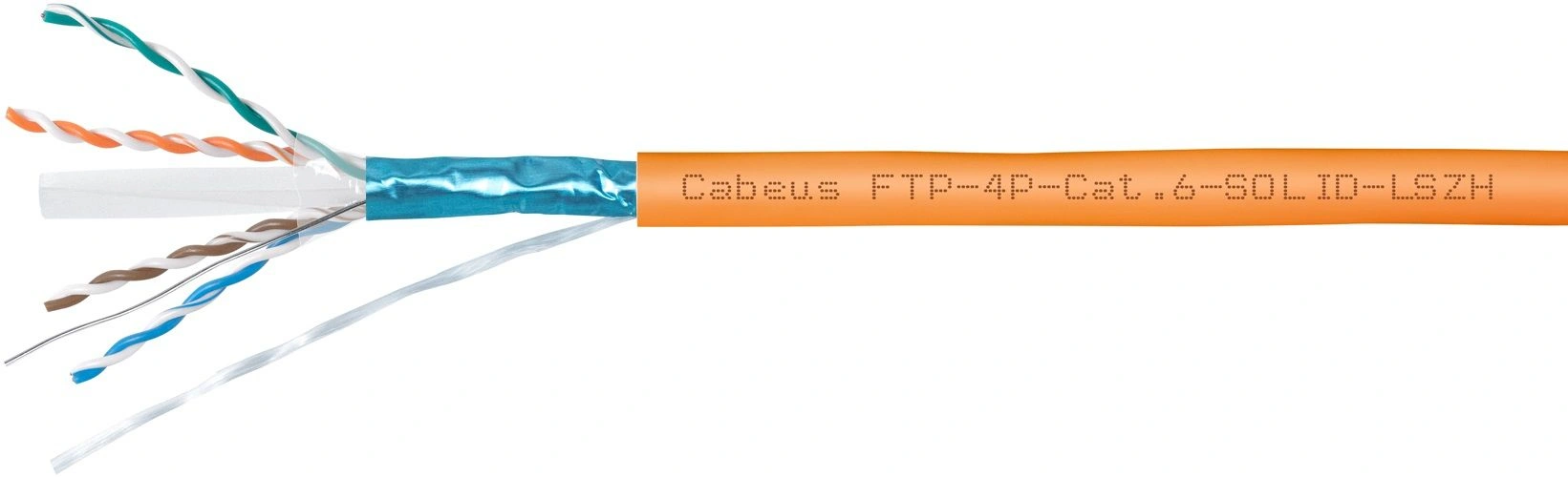 Кабель информационный Cabeus FTP-4P-CAT.6-SOLID-LSZH кат.6 SF/UTP 4 пары 0.55AWG LSZH внутренний 305м оранжевый