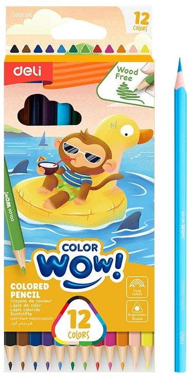 Карандаши цв. Deli EC00100 Colorwow трехгран. пластик 12цв. коробка/европод. (12шт)