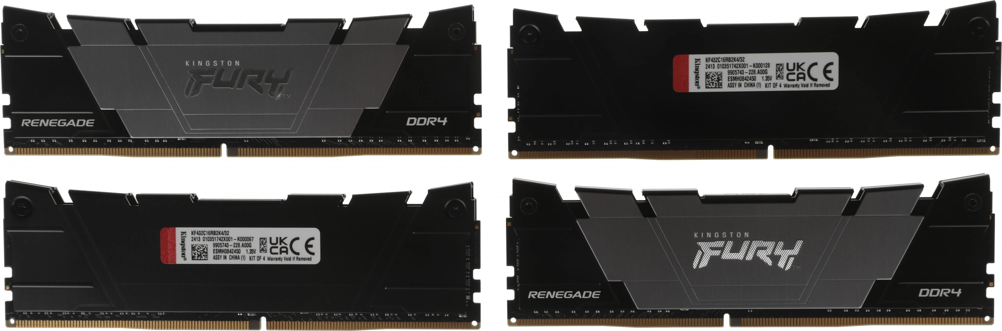 Память DDR4 4x8GB 3200MHz Kingston KF432C16RB2K4/32 Fury Renegade Black RTL Gaming PC4-25600 CL16 DIMM 288-pin 1.35В single rank с радиатором Ret