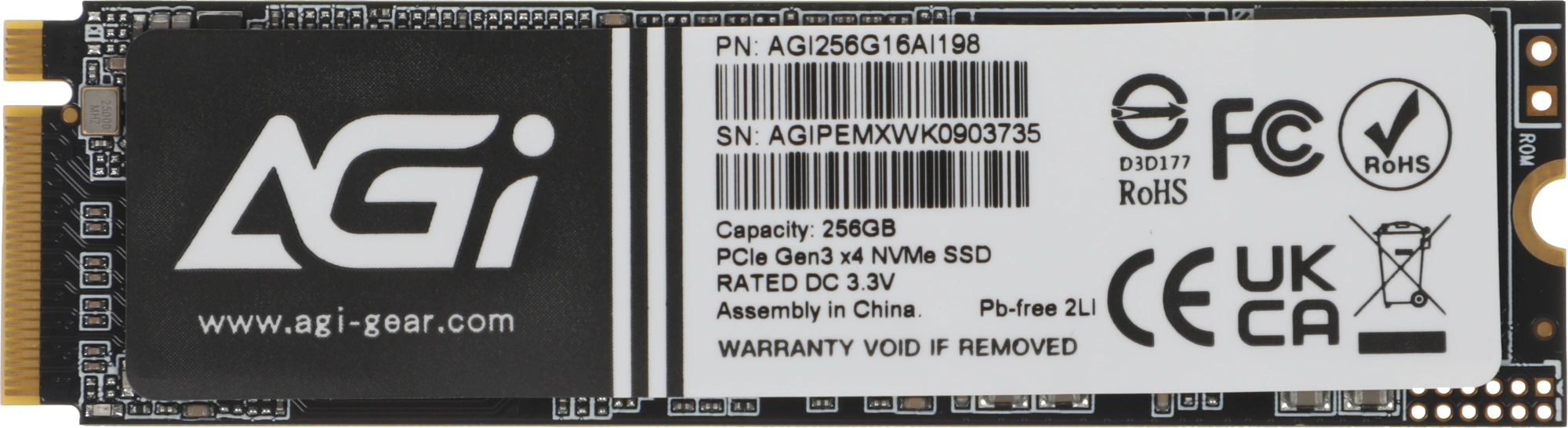 Накопитель SSD AGi PCIe 3.0 x4 256GB AGI256G16AI198 AI198 M.2 2280 OEM