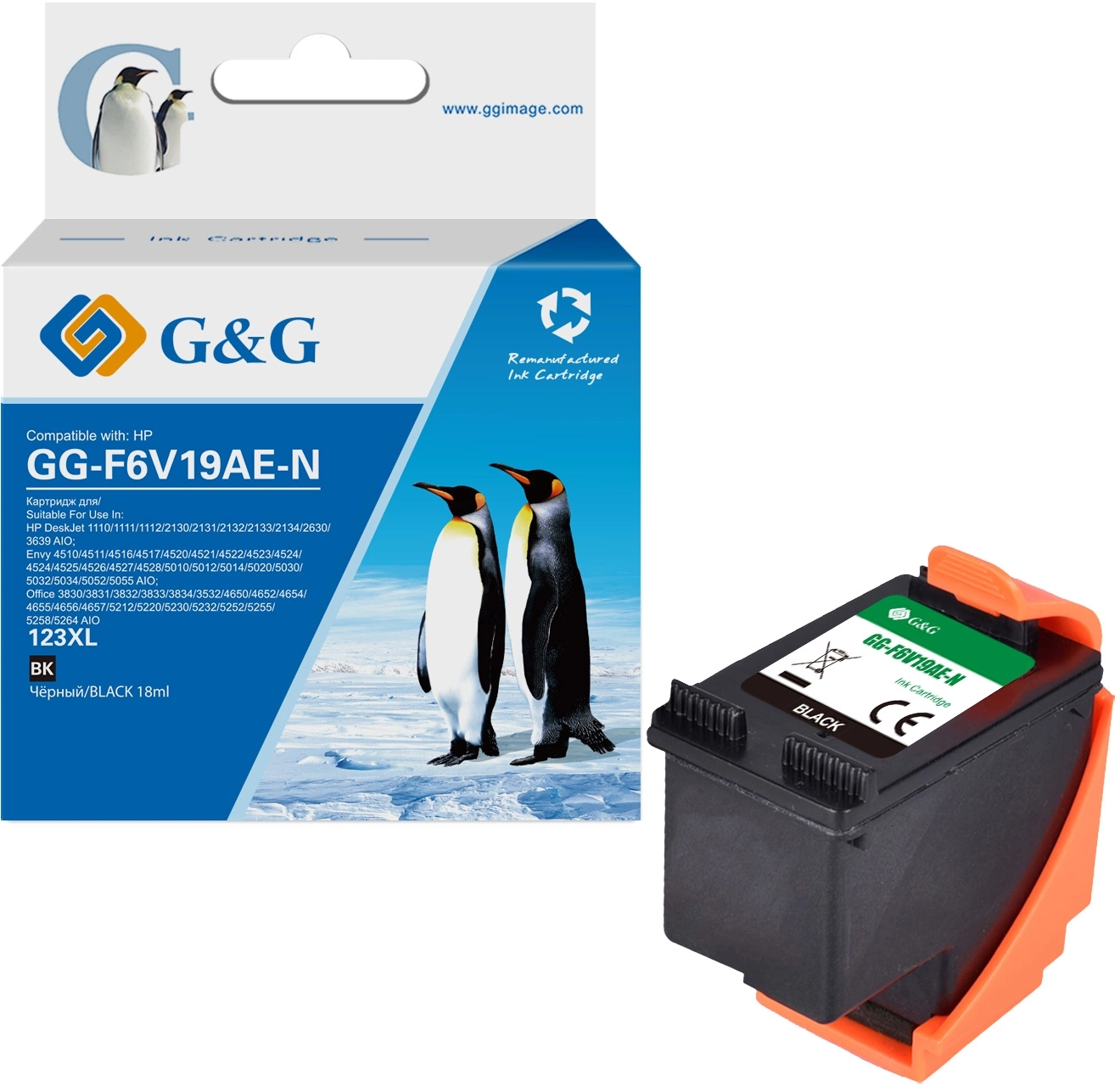 Картридж струйный G&G GG-F6V19AE-N 123XL черный (18мл) для HP DJ 1210/1212/1212/2130/2131/2132/2133/2134/2630/3639 AIO;Envy 4510/4512/4516/4517/4520/4521/4522/4523/4524/4524/4525/4526/4527/4528/5010/5012/5014/5020/5030/5032/5034/5052/5055 AIO;Office