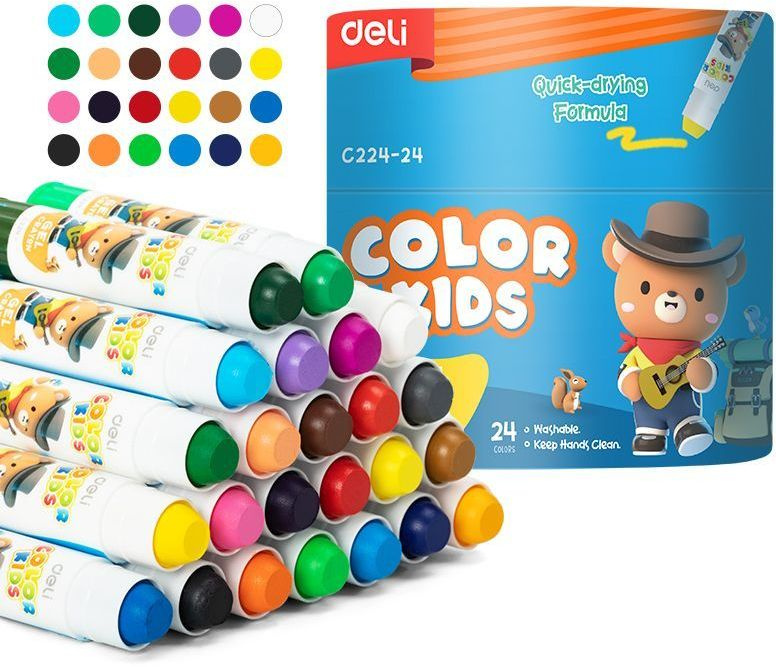 Гелевые мелки Deli EC224-24 Color Kids кругл. 24цв. дл.80мм д.15мм