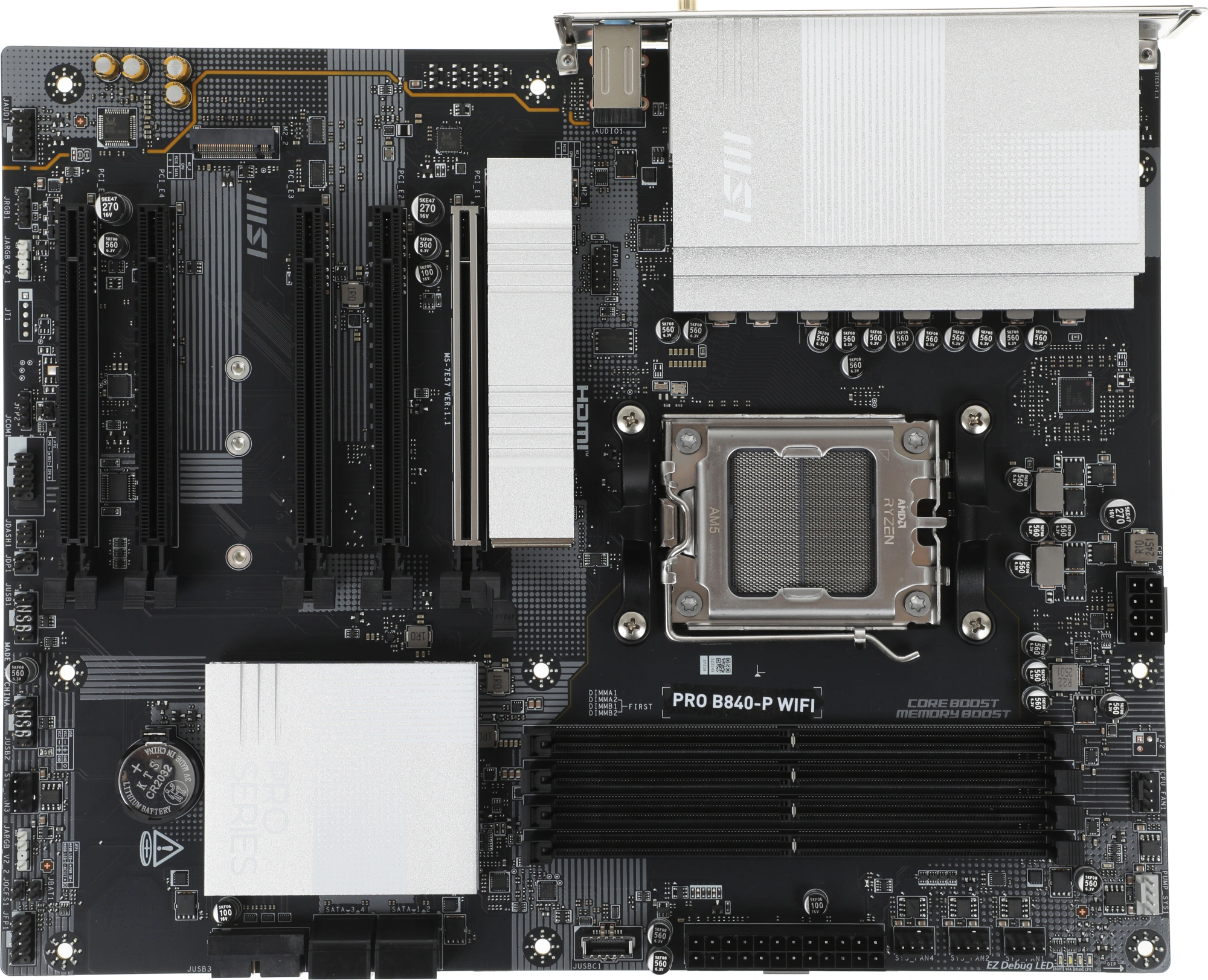Материнская плата MSI PRO B840-P WIFI Socket AM5 AMD B840 4xDDR5 ATX AC`97 8ch(7.1) 2.5Gg RAID+HDMI