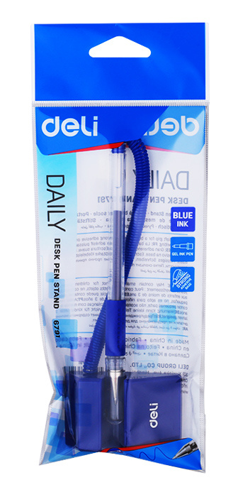 Ручка гелев. Deli Daily E6791blue прозрачный d=0.5мм син. черн. на подставке линия 0.35мм резин. манжета