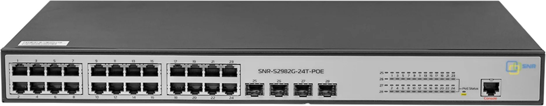 Коммутатор SNR SNR-S2982G-24T-POE-E (L2) 24x1Гбит/с 4SFP 24PoE 370W управляемый