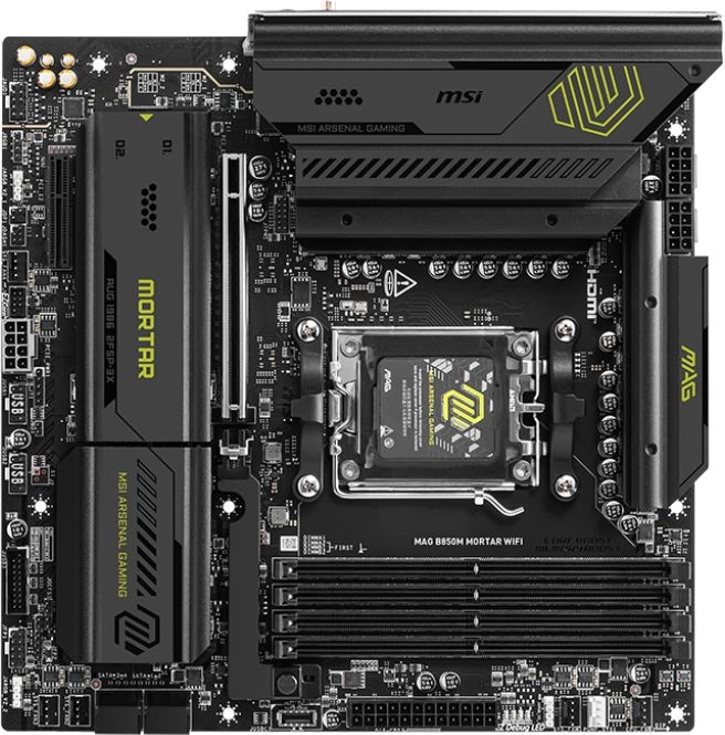Материнская плата MSI MAG B850M MORTAR WIFI SocketAM5 AMD B850 4xDDR5 mATX AC`97 8ch(7.1) 5Gigabit RAID+HDMI